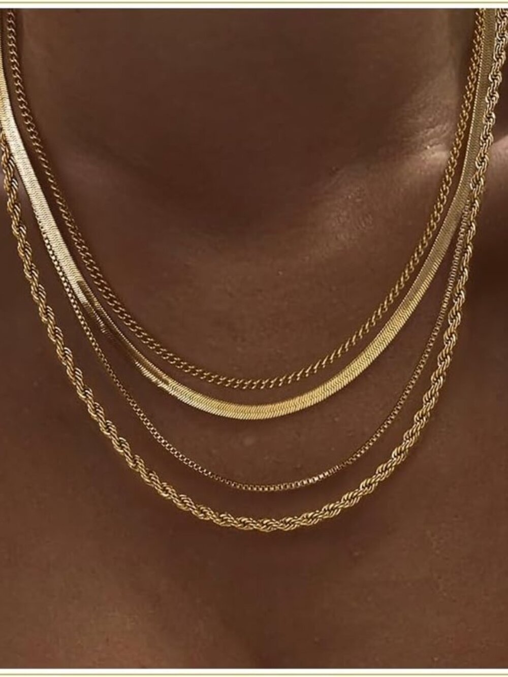 Chic 4-Piece Layered Necklace Set - 14k Gold Plated and Hypoallergenic